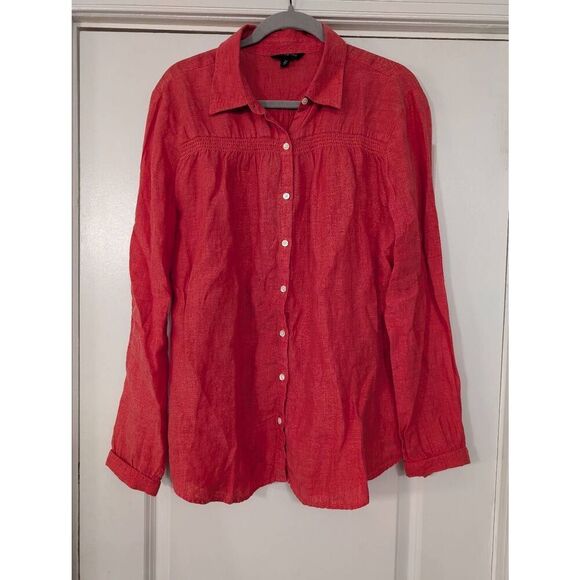 Lands' End Linen Button up Shirt women's Large 14-16 coral flowy beachy - Picture 1 of 7